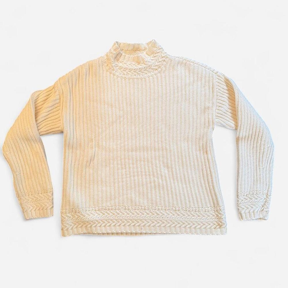 LL bean cream cable knit mock neck sweater